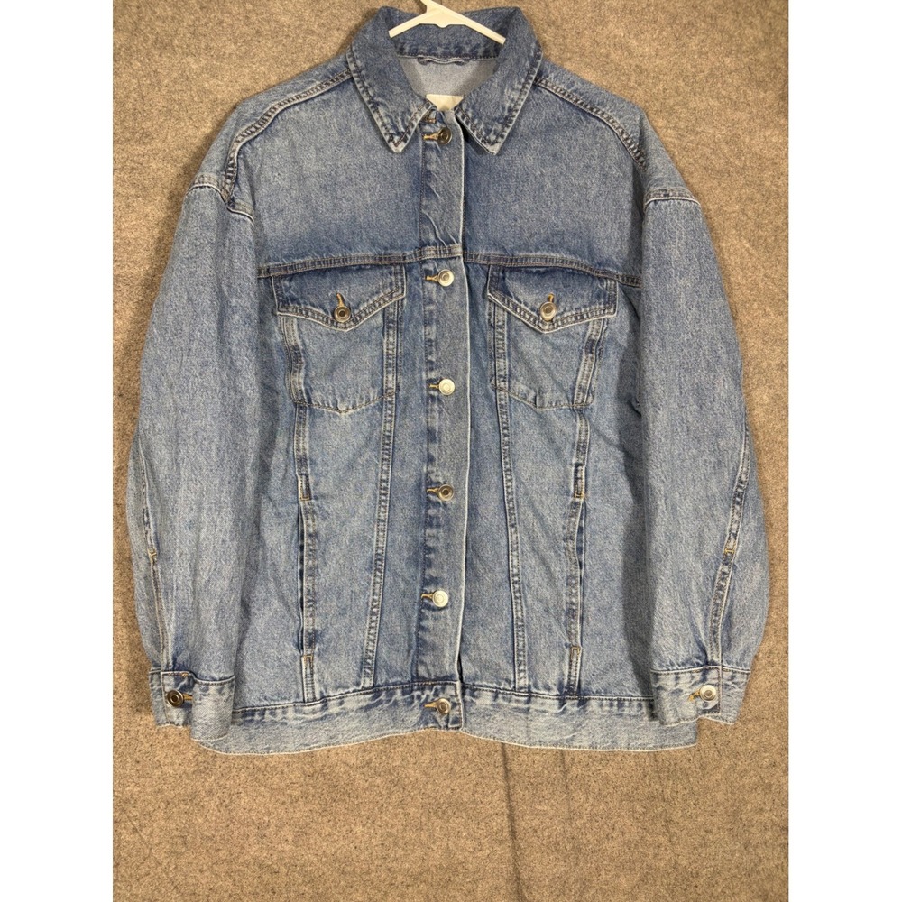 HM Oversized Denim Jacket Light Wash Blue 100% Cotton Trucker Womens Small S